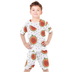 Seamless-background-pattern-with-watermelon-slices Kids  Tee And Shorts Set by BangZart