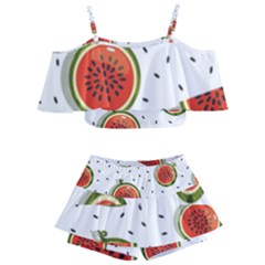 Seamless-background-pattern-with-watermelon-slices Kids  Off Shoulder Skirt Bikini by BangZart