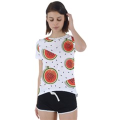 Seamless-background-pattern-with-watermelon-slices Short Sleeve Foldover Tee by BangZart