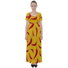 Chili Vegetable Pattern Background High Waist Short Sleeve Maxi Dress by BangZart