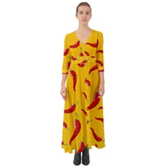 Chili Vegetable Pattern Background Button Up Boho Maxi Dress by BangZart