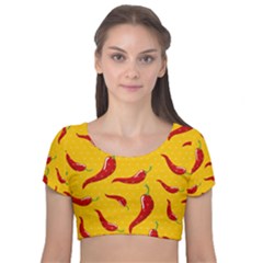 Chili Vegetable Pattern Background Velvet Short Sleeve Crop Top  by BangZart