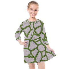 Cartoon Gray Stone Seamless Background Texture Pattern Green Kids  Quarter Sleeve Shirt Dress by BangZart