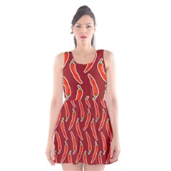 Chili Pattern Red Scoop Neck Skater Dress by BangZart