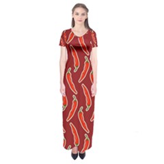 Chili Pattern Red Short Sleeve Maxi Dress by BangZart