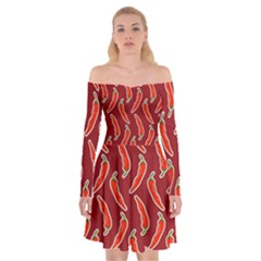 Chili Pattern Red Off Shoulder Skater Dress by BangZart