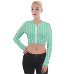 Polka Dots Mint Green, Pastel Colors, Retro, Vintage Pattern Long Sleeve Cropped Velvet Jacket by Casemiro