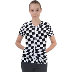 Weaving Racing Flag, Black And White Chess Pattern Short Sleeve Zip Up Jacket by Casemiro