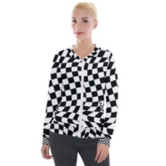 Weaving Racing Flag, Black And White Chess Pattern Velour Zip Up Jacket by Casemiro