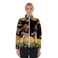 Embroidery Blossoming Lemons Butterfly Seamless Pattern Winter Jacket by BangZart