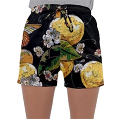 Embroidery Blossoming Lemons Butterfly Seamless Pattern Sleepwear Shorts by BangZart