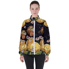 Embroidery Blossoming Lemons Butterfly Seamless Pattern Women s High Neck Windbreaker by BangZart