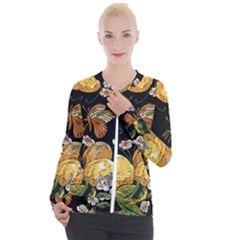 Embroidery Blossoming Lemons Butterfly Seamless Pattern Casual Zip Up Jacket by BangZart