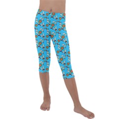 Clown Ghost Pattern Blue Kids  Lightweight Velour Capri Leggings  by snowwhitegirl