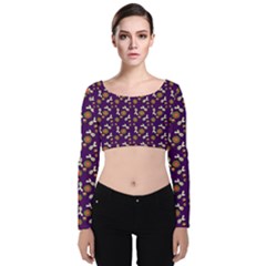 Clown Ghost Pattern Purple Velvet Long Sleeve Crop Top by snowwhitegirl