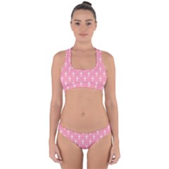 White And Pink Art-deco Pattern Cross Back Hipster Bikini Set by Dushan