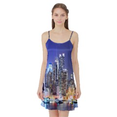 New-york Cityscape  Satin Night Slip by Dushan