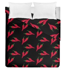 Red, Hot Jalapeno Peppers, Chilli Pepper Pattern At Black, Spicy Duvet Cover Double Side (queen Size) by Casemiro