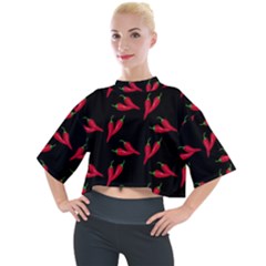 Red, Hot Jalapeno Peppers, Chilli Pepper Pattern At Black, Spicy Mock Neck Tee by Casemiro