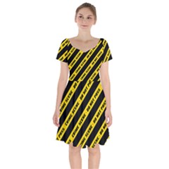 Warning Colors Yellow And Black - Police No Entrance 2 Short Sleeve Bardot Dress by DinzDas