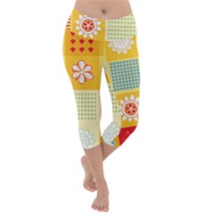 Abstract Flowers And Circle Lightweight Velour Capri Yoga Leggings by DinzDas