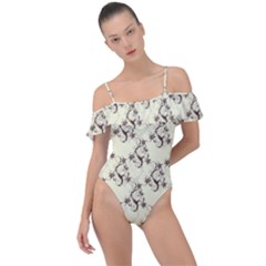 Abstract Flowers And Circle Frill Detail One Piece Swimsuit by DinzDas