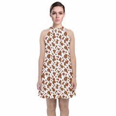 Animal Skin - Brown Cows Are Funny And Brown And White Velvet Halter Neckline Dress  by DinzDas