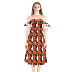  Bull In Comic Style Pattern - Mad Farming Animals Shoulder Tie Bardot Midi Dress by DinzDas