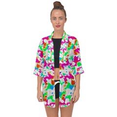 Bright Multicolored Abstract Print Open Front Chiffon Kimono by dflcprintsclothing