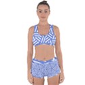 Geometric blue and white lines, stripes pattern Racerback Boyleg Bikini Set View1