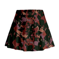 Red Dark Camo Abstract Print Mini Flare Skirt by dflcprintsclothing