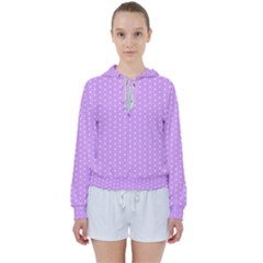 White Polka Dot Pastel Purple Background, Pink Color Vintage Dotted Pattern Women s Tie Up Sweat by Casemiro