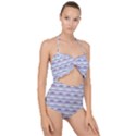 Pastel lines, bars pattern, pink, light blue, purple colors Scallop Top Cut Out Swimsuit View1