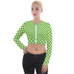 Pastel Green Lemon, White Polka Dots Pattern, Classic, Retro Style Long Sleeve Cropped Velvet Jacket by Casemiro