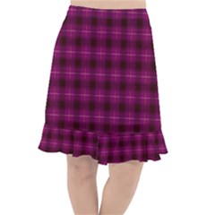 Dark Purple, Violet Tartan, Buffalo Plaid Like Pattern Fishtail Chiffon Skirt by Casemiro