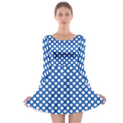 Pastel Blue, White Polka Dots Pattern, Retro, Classic Dotted Theme Long Sleeve Skater Dress by Casemiro