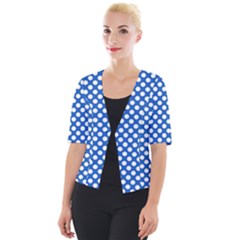 Pastel Blue, White Polka Dots Pattern, Retro, Classic Dotted Theme Cropped Button Cardigan by Casemiro