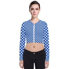 Pastel Blue, White Polka Dots Pattern, Retro, Classic Dotted Theme Long Sleeve Zip Up Bomber Jacket by Casemiro