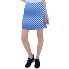 Pastel Blue, White Polka Dots Pattern, Retro, Classic Dotted Theme Tennis Skirt by Casemiro