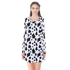 Black And White Cow Spots Pattern, Animal Fur Print, Vector Long Sleeve V-neck Flare Dress by Casemiro