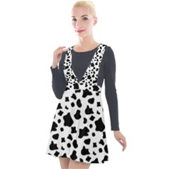 Black And White Cow Spots Pattern, Animal Fur Print, Vector Plunge Pinafore Velour Dress by Casemiro