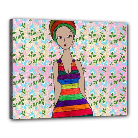 Tan Swimmer Flowerwall Canvas 20  X 16  (stretched) by snowwhitegirl