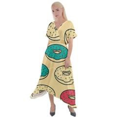 Donuts Cross Front Sharkbite Hem Maxi Dress by Sobalvarro