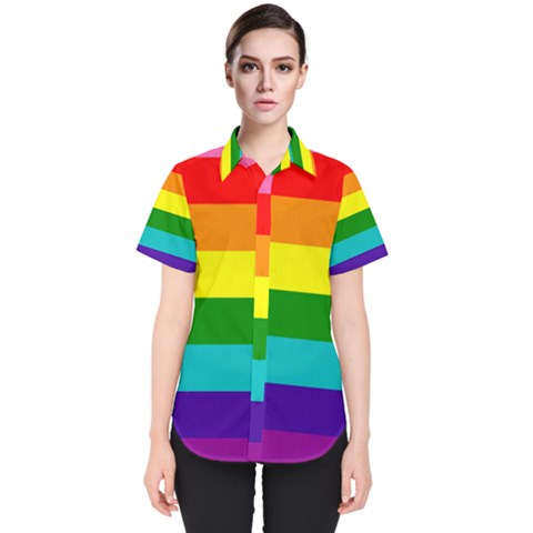 Original 8 Stripes Lgbt Pride Rainbow Flag Women s Short Sleeve Shirt by yoursparklingshop