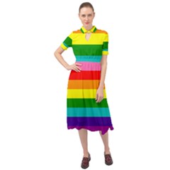 Original 8 Stripes Lgbt Pride Rainbow Flag Keyhole Neckline Chiffon Dress by yoursparklingshop