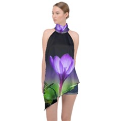 Flower Halter Asymmetric Satin Top by Sparkle