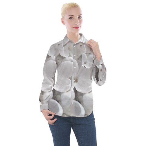 White Floral Women s Long Sleeve Pocket Shirt by Sparkle