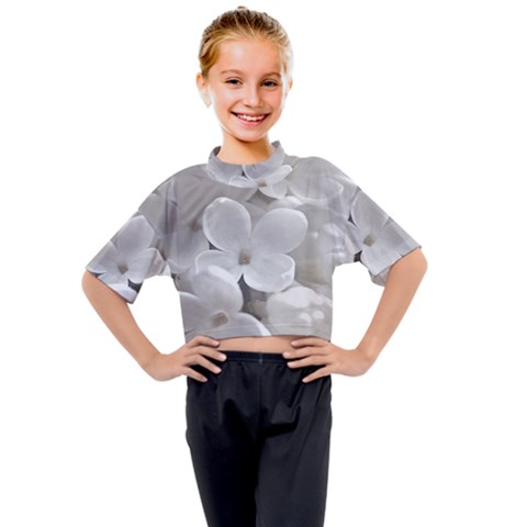 White Floral Kids Mock Neck Tee by Sparkle