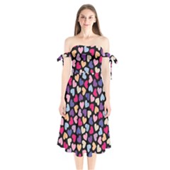 Colorful Love Shoulder Tie Bardot Midi Dress by Sparkle