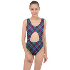 Purple, Green Tartan, Retro Buffalo Plaid Pattern, Classic Tiled Theme Center Cut Out Swimsuit by Casemiro